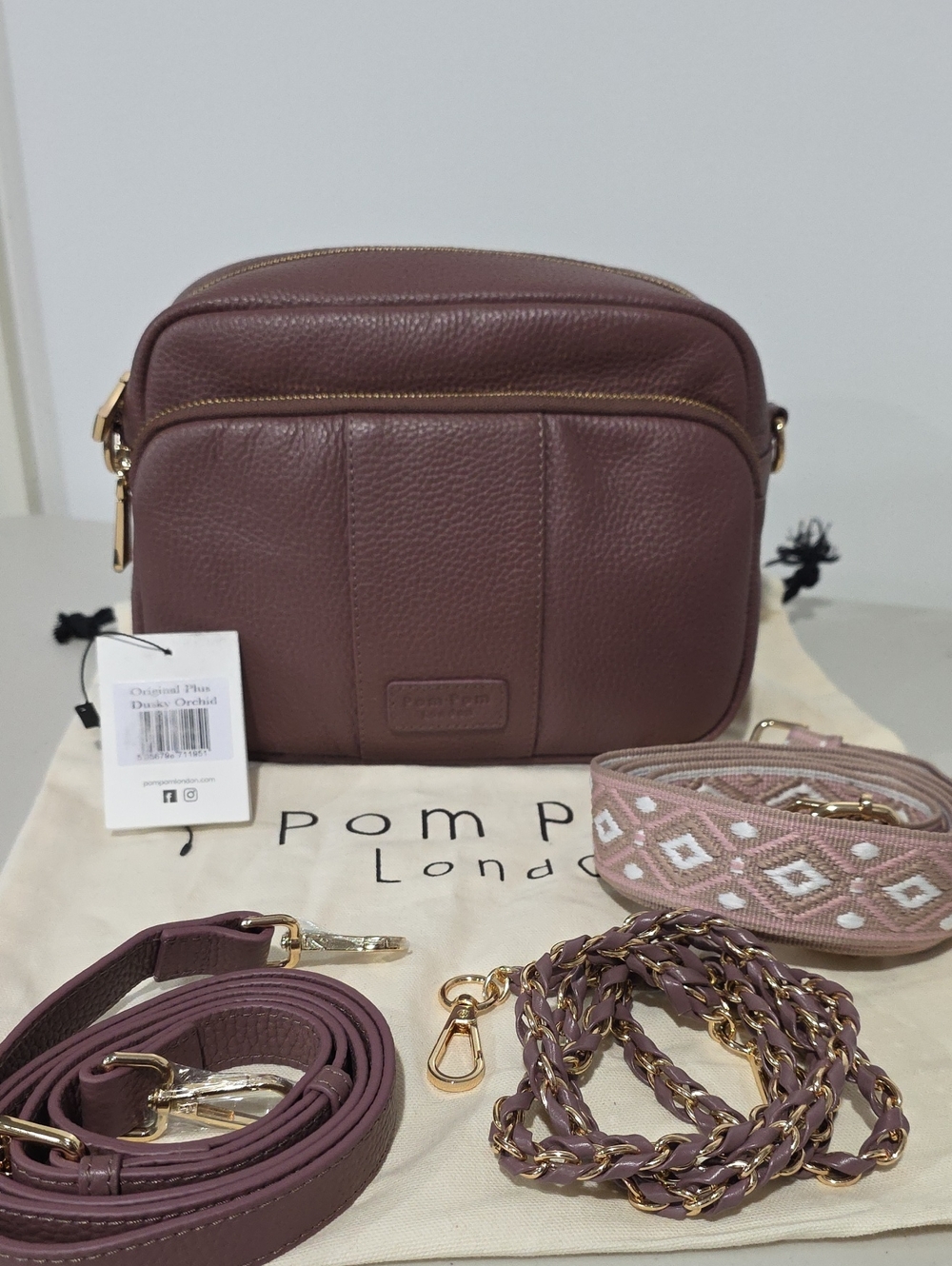 Pom Pom London Original Plus Dusky Orchid Crossbody Bag with Three Straps